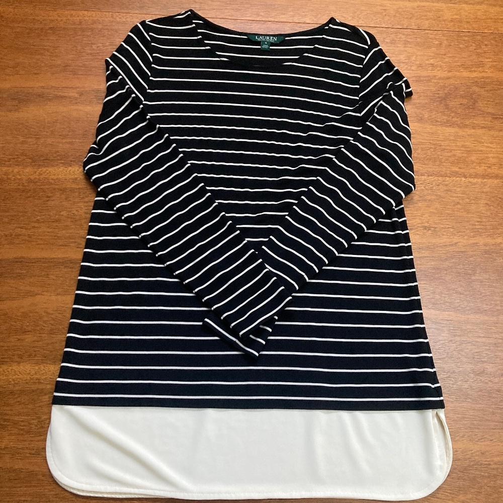Ralph Lauren Black and White Horizontal Stripe Blouse Women’s - Medium